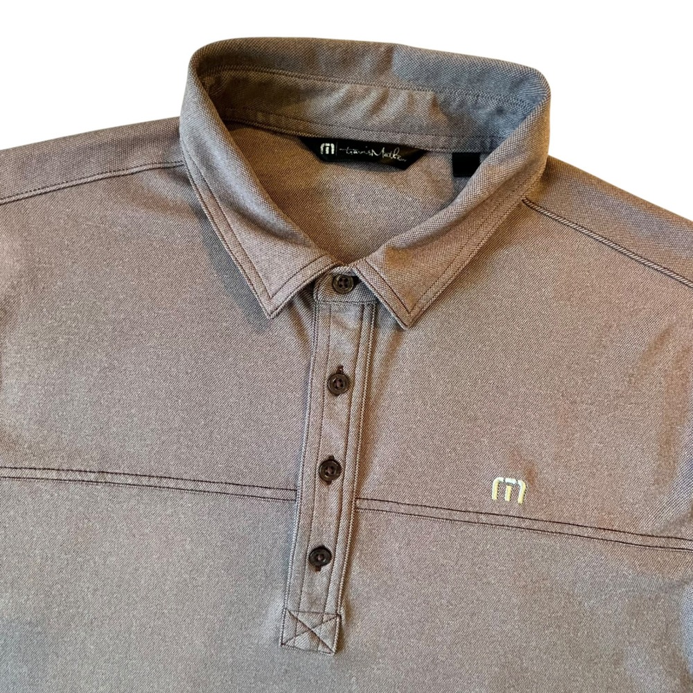 TravisMathew Mens L Short Sleeve Golf Polo Shirt Brown/Umber Heathered Polyester